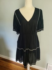 Old Navy Women Large Lightweight V Neck Elastic Waist Pockets Black Stitched