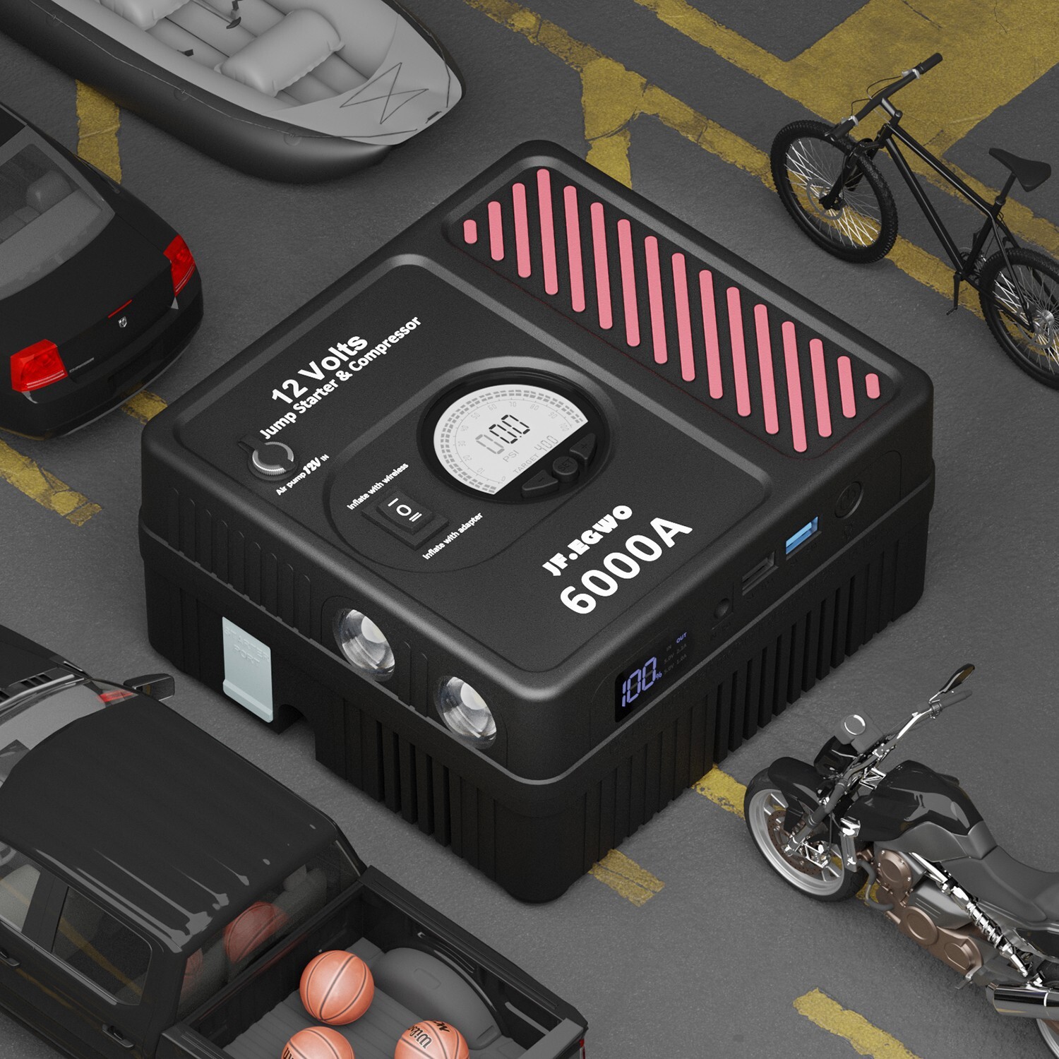 78000mAh Portable Air Compressor Jump Starter Power Bank Vehicle Battery Charger