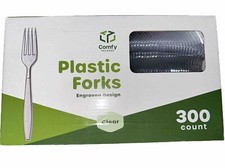 300 Pcs Heavyweight Clear Plastic Forks, XL Pack, Disposable, Comfy, Durable