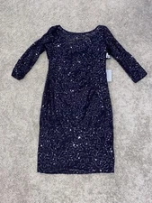 Nordstrom Marina Sequin Dress 3/4 Sleeve Grey Black 