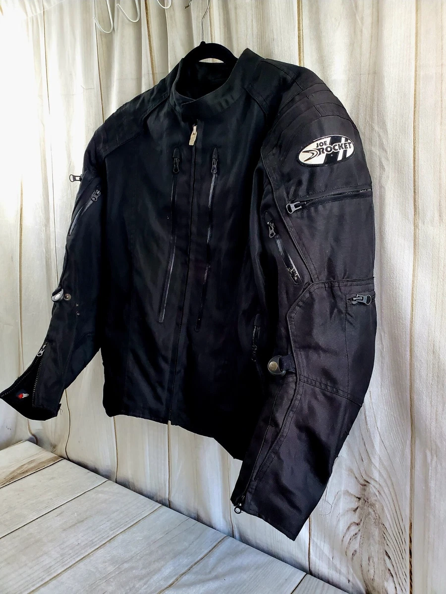 JOE ROCKET MENS MEDIUM ARMORED MOTORCYCLE JACKET BLACK RACING BIKER PADED