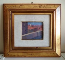 Franco Negro quadro olio su tavoletta paesaggio con tetti e campanile 11 x 13 cm