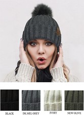 Caps  Hats - Knit Beanie w/ Faux Fur Pom- 63POM