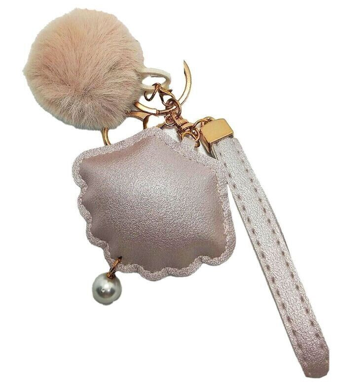 Keyring Charm Pom Pom Cute Shell Yeah 3D Pearl Bead Rose Gold Key Chain
