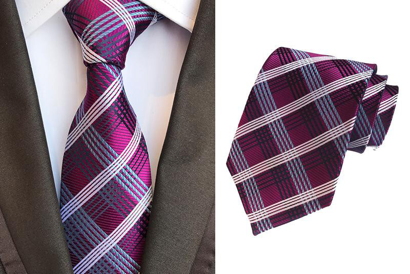 Corbata Morada Azul Plateada A Cuadros Hecha A Mano Para Hombre Boda Formal