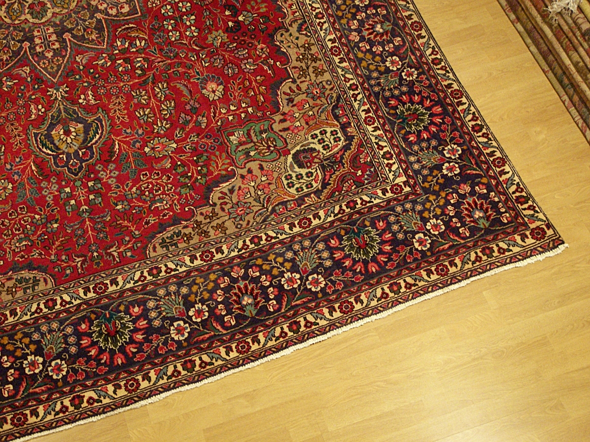 9 x 13 Handmade Fine Quality Antique Medallion Tabris Rug_Natural Dyes