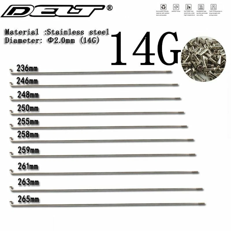 10PCS 14G Bike Bicycle Spoke Spokes + Nipples 253~290mm Stainless steel  spoB-r- 