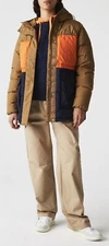 Lacoste Women’s Hooded Belted Colorblock Quilted Jacket- Sz 40-8 OJ/BRWN NWT