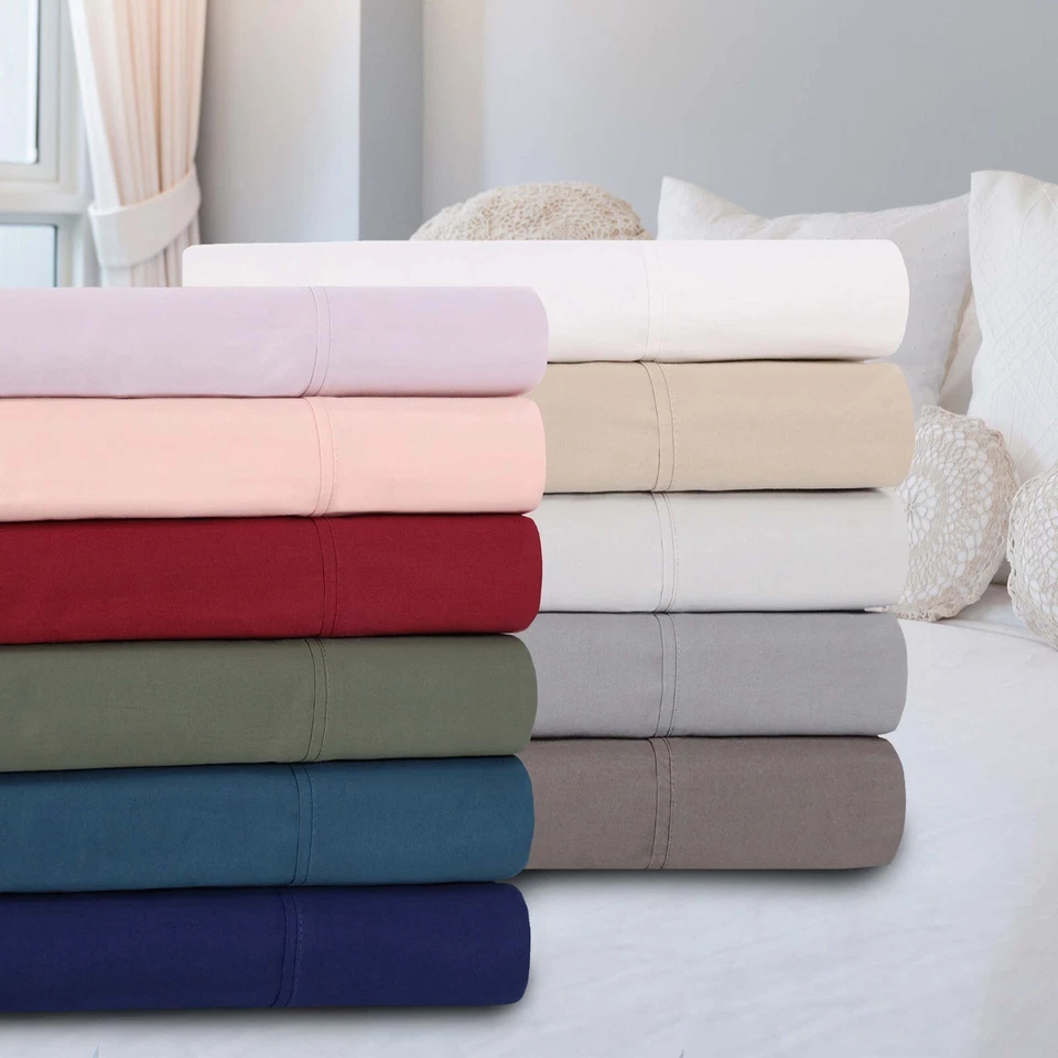 300 Thread Count 100% Cotton Percale Bed Sheets Solid Deep Pocket Sheet Set - Image 2 of 3