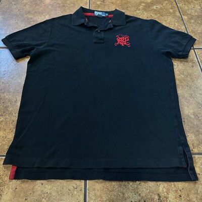 VTG Polo Ralph Lauren Scribble Crest Black Red Rugby Shirt