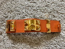Hermes CDC Collier de Chien Leather Bracelet Gold Hardware Orange S