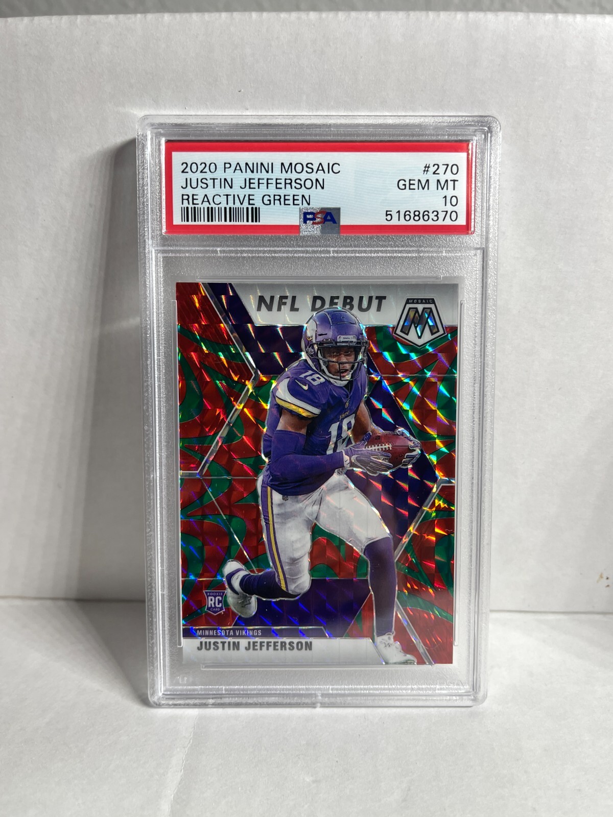 2020 Mosaic JUSTIN JEFFERSON rookie RC reactive Green Vikings PSA 10 debut