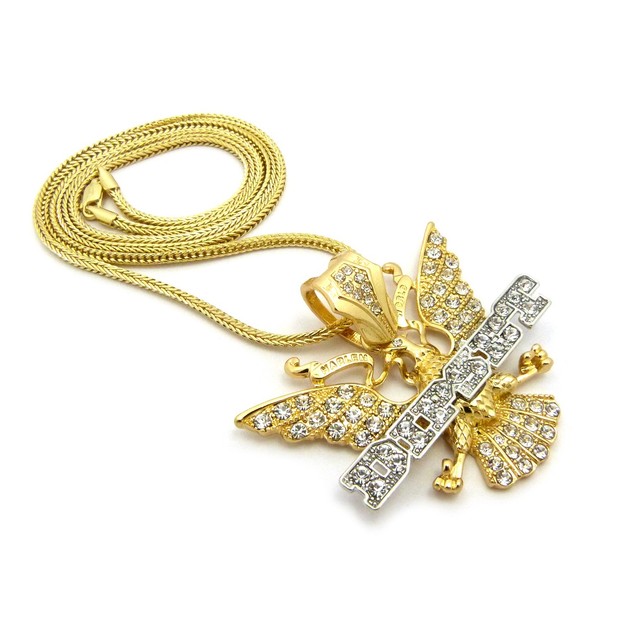 Stone Filled Two Tone Dipset Bird Pendant 30" Various Chain Necklace