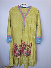 Khaadi Pret Floral Embroidered Yellow Multicolor Tunic Top Kurta Size 16