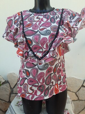 NEU MAX&CO MAX MARA Top/Bluse mehrfarbig Paisley Flügelärmel Volant It38 De32/34