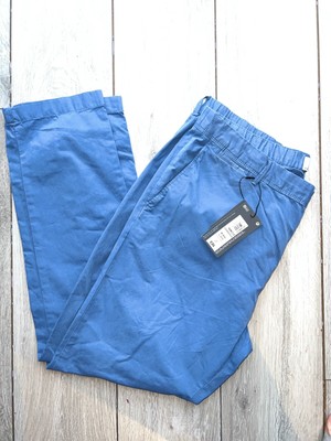 MARKS & SPENCERSlim Fit Half Elasticated Waist Trousers Light Blue Waist 40 X 31