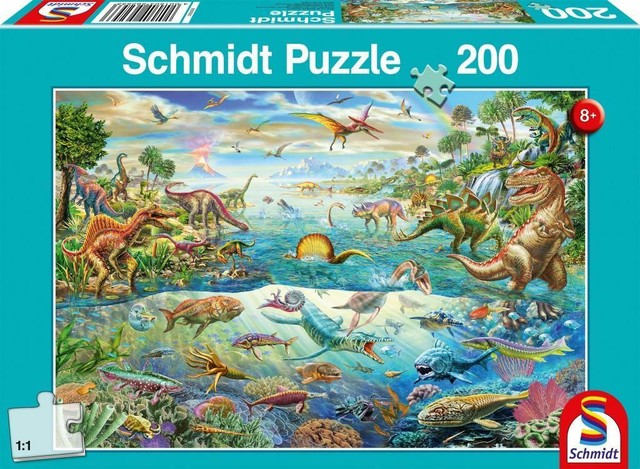 Hape Dinosaurier Glitzerpuzzle 200 Teile - Mit Edukativem Poster Für Kinder