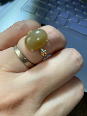 FLEXIBLER GROSSER NEU*sehr SELTEN*WUNDERSCHÖNER HETIAN SUGAR JADE稀有天然和田玉糖玉 GOLDS925银镀金 RING