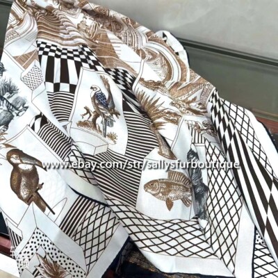 18 Momme Sand Washed Twill Silk Double Face Scarf Theater Print Square Shawl 35''