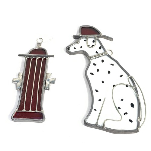 2 Pc Dalmation Fire Hydrant STAINED GLASS ORNAMENTS New England Rustics RED DOG - Picture 2 of 5