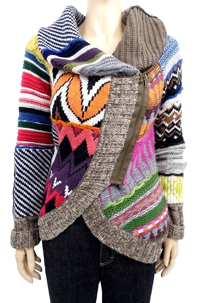 Desigual Multicolor Patchwork Geometric Knit Zip-… - image 2