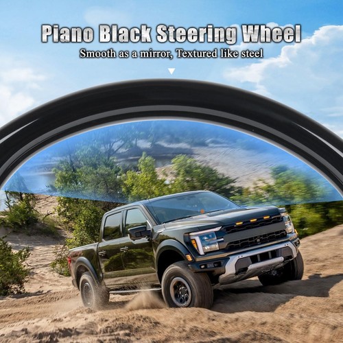 Genuine Perforated Leather Piano Black Steering Wheel for F150 Raptor '21-'25 - Picture 5 of 9