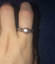 Vintage Sterling Silver  Freshwater Peach Pearl Solitaire Ring