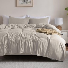 Washed Linen Color Duvet Cover Set Queen Size, 3 Piece Prewashed Microfiber C...