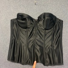 Dominique Womens Bustier Bra Size 40B Black Strapless Longline Corset Satin Lace