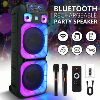 15,000W Dual 15'' Bluetooth Speaker Subwoofer Heavy Bass Sound System Party & Mic