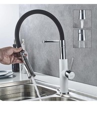 Ibergrif Kitchen White Tap 360° Swivel Flexible Silicone Hose Fixing Bracket