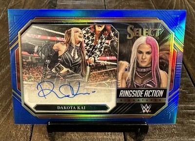 2023 WWE Panini Select DAKOTA KAI Blue Prizm Ringside Signatures AUTOGRAPH /49