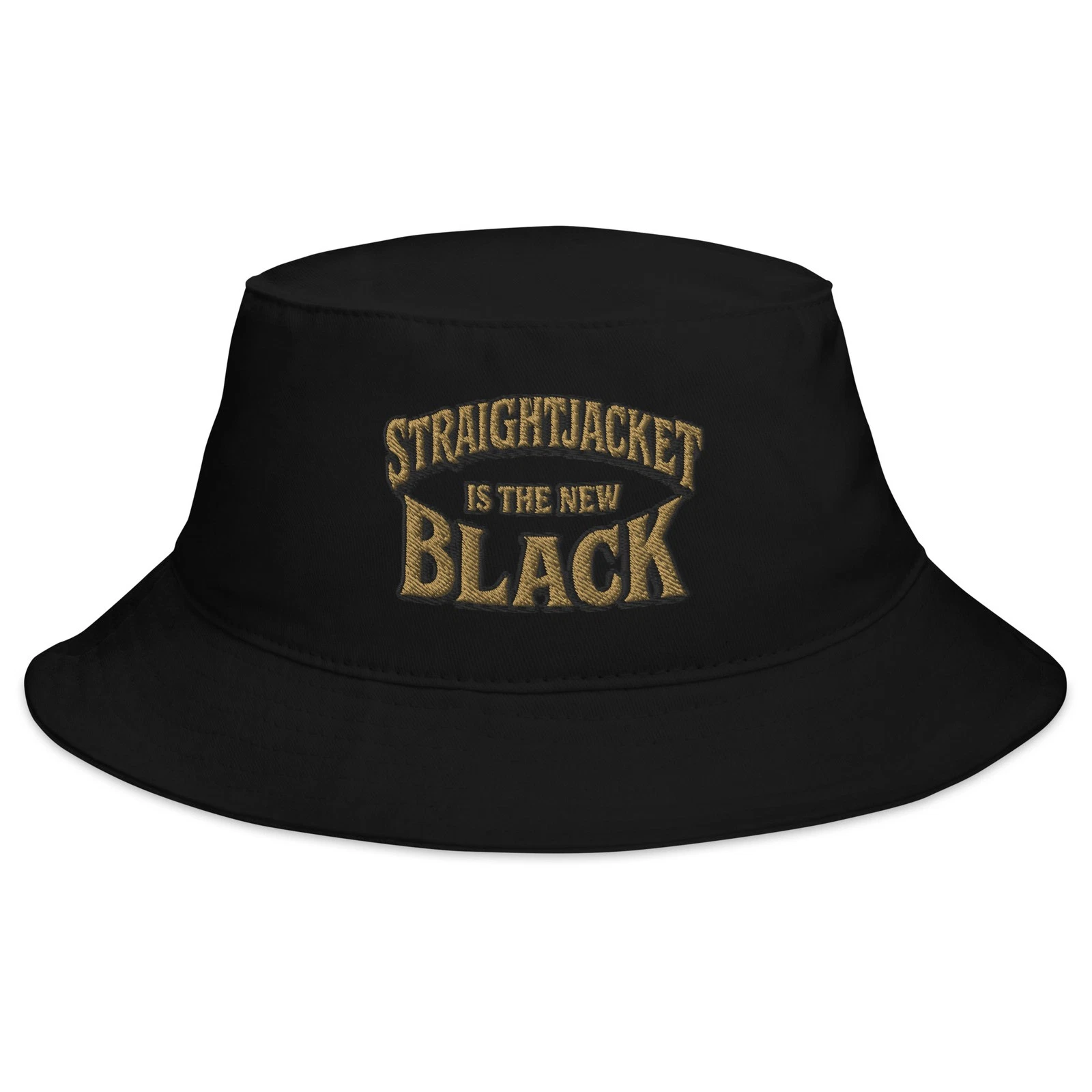 Straightjacket Is the New Black Bucket Hat Gothic Horror Cotton Embroidered Cap