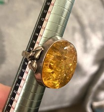   1  Tall  Genuine Amber Sterling Ring, Size 8