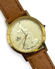 Disney Lorus Mickey Mouse Watch Gold Tone Head Leather Band Faux New Battery