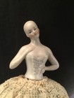 VINTAGE GERMANY PORCELAIN PINCUSHION DOLL ANTIQUE HANDMADE LACE RARE — photo 6