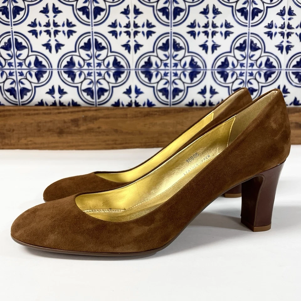 J. Zapatos de salón Crew Juliet charol tacón alto marrón gamuza cuero talla 9 Foto 2 de 4