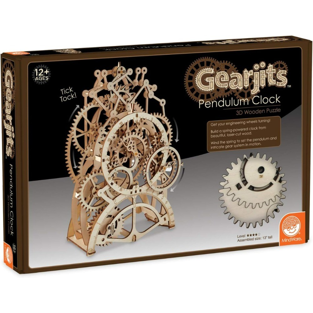 Gear-Driven 3D Wooden Clock Model Kit, DIY Working Clock for Teens & Adults