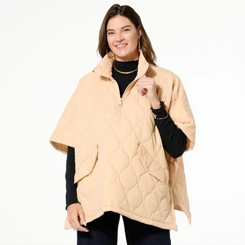 Samantha Brown To Go 2 in 1 Women's Quilted Travel Poncho Missy Mellow Buff
