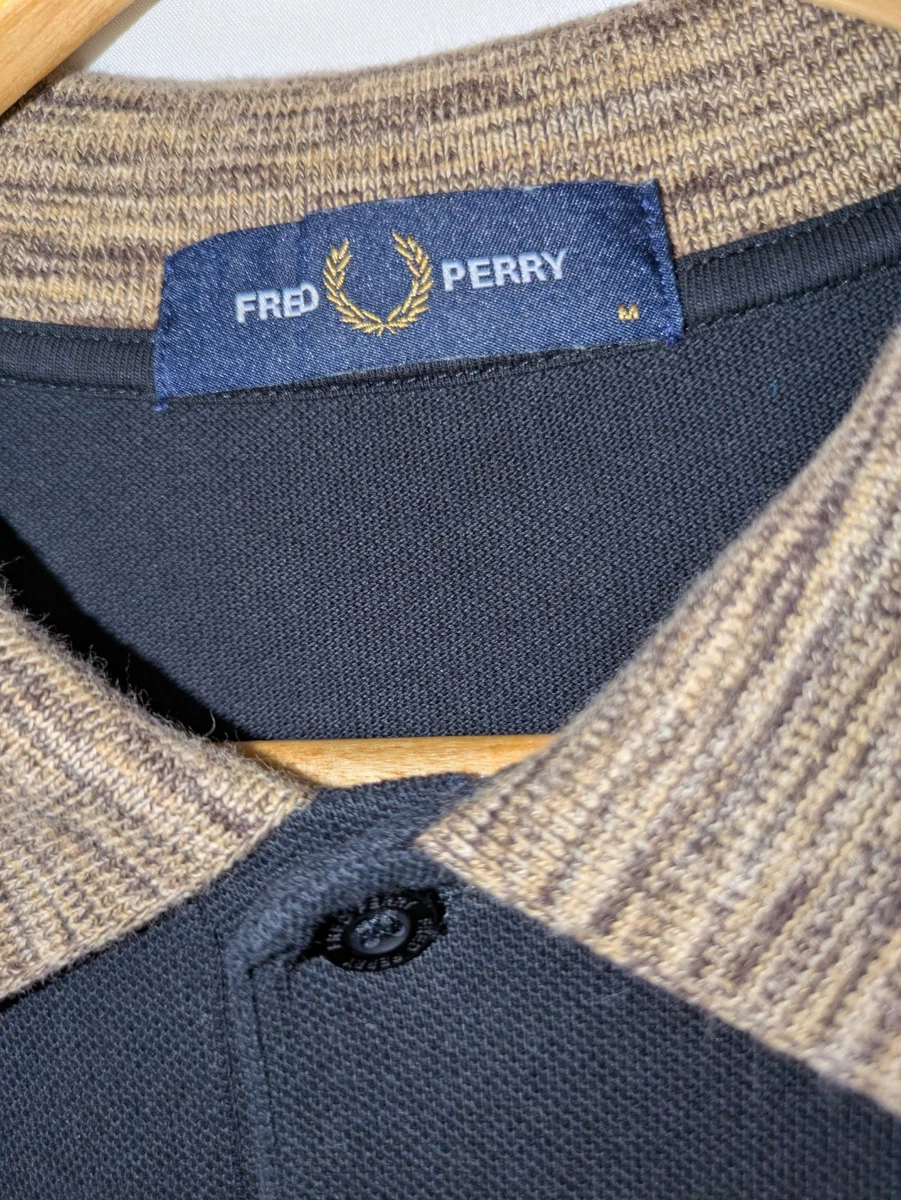 Fred Perry Polo De Manga Larga Talla M Negro Tejido Collar Texturizado SM4198