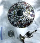 Vtg Flush Mount Ceiling Light Tiffany Style Stained Glass Shade Lamp Fixture 16”