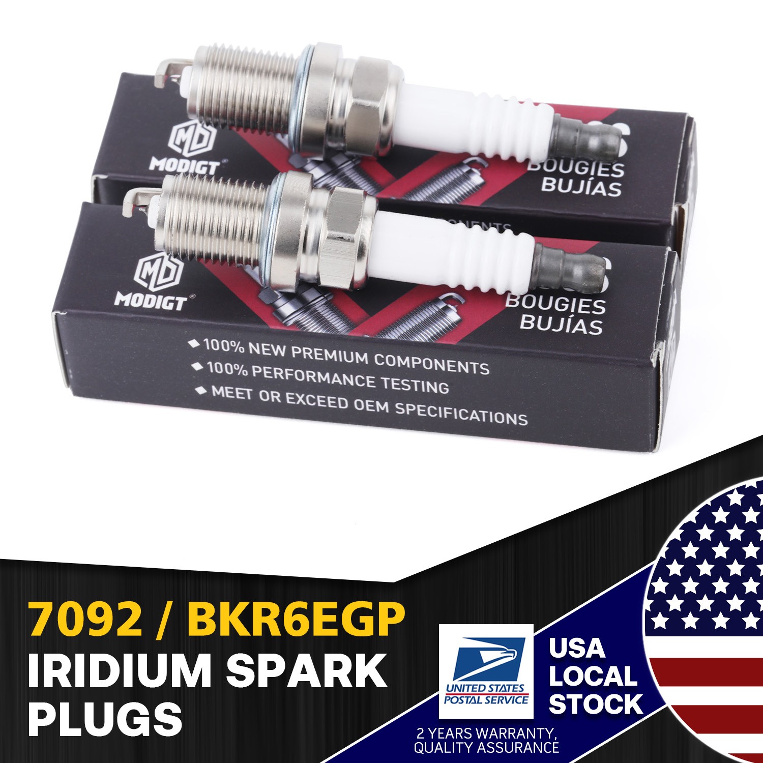 Premium 2 Pcs Replacement For NGK BKR6EGP 7092 Iridium Spark Plugs OEM Quality