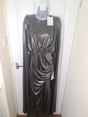 Club L Theia Gold Metallic Cape-Sleeve Split Maxi Dress UK