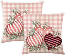 Valentines Day Pillow Covers 18x18 Inch Set of 2 Polka Dot Stripes Love Hearts B