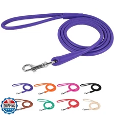 CollarDirect Rolled Leather Dog Leash 4ft, Soft Padded Training Leather Dog L