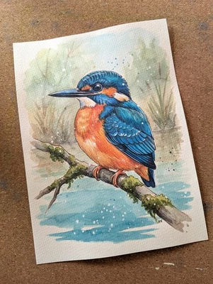 Aquarell Eisvogel, handgemaltes Bild 17x24cm mit Eisvogel, Unikat - Bild 1 von 4