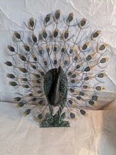 Mid-Century Modern Hollywood Regency Wall Art Metal Peacock vintage retro 60 70s