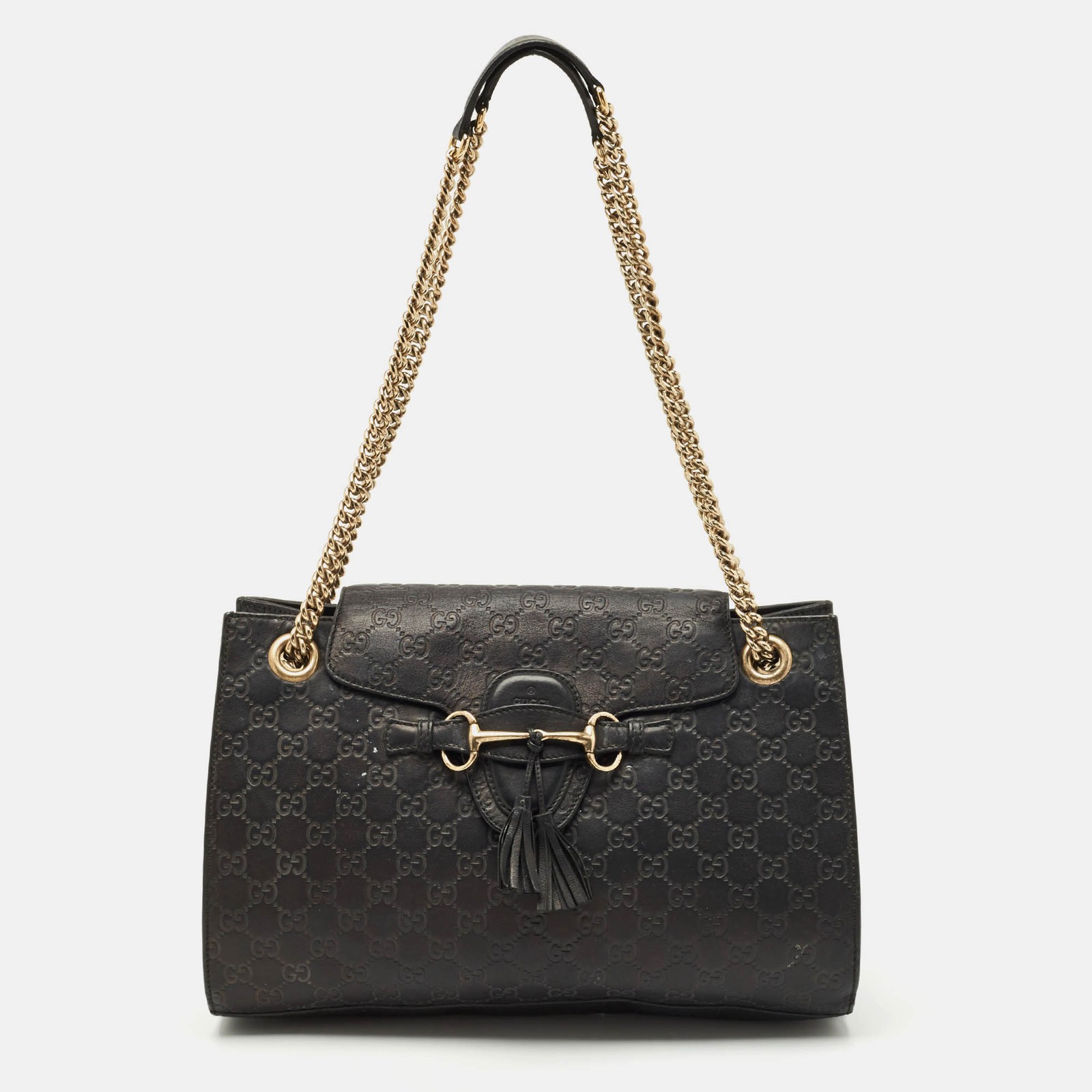 Gucci Black Guccissima Leather Large Emily Chain Shoulder Bag