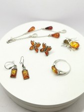 Collection of 5 x Vintage Sterling Silver 925 Amber Jewellery #41