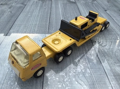 Tiny Tonka Truck, Low Loader Trailer & Bulldozer Toronto Canada Vintage 1970s